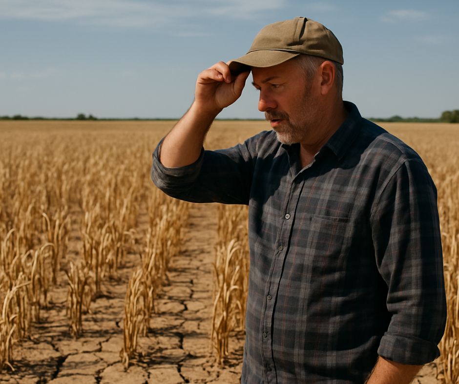 Cultivo afectado por sequía agrícola en terreno seco
