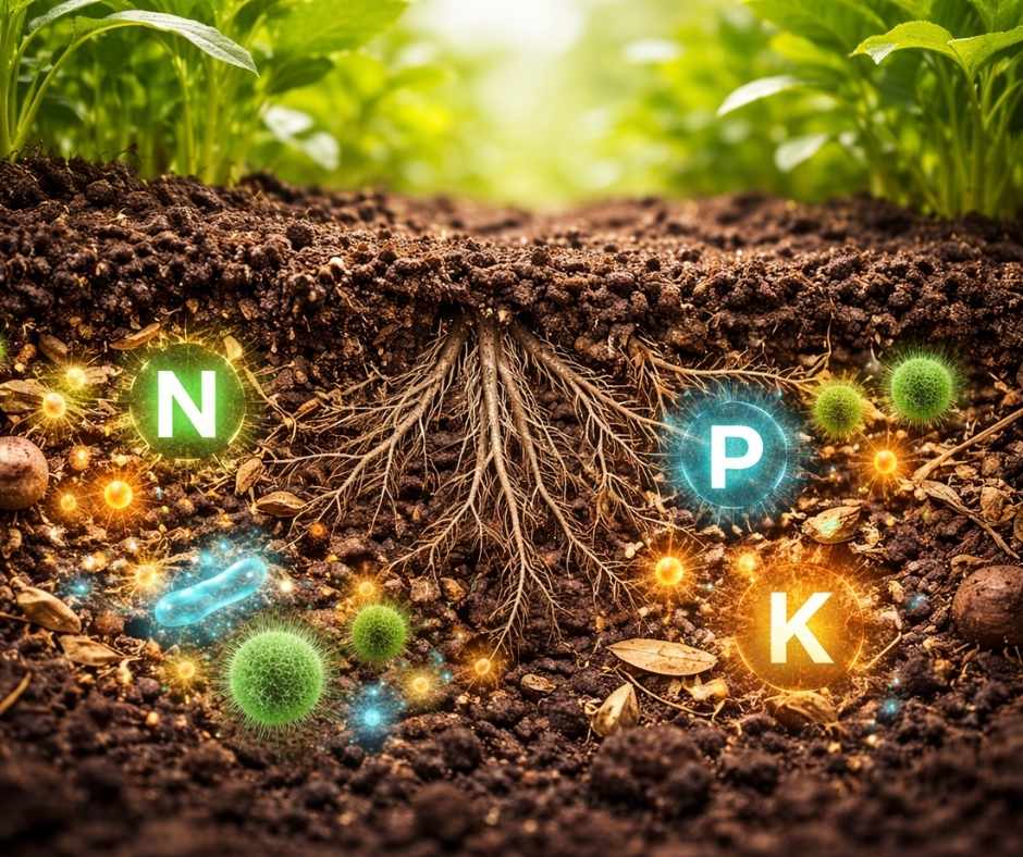 Materia orgánica del suelo mejorando la retención de nutrientes