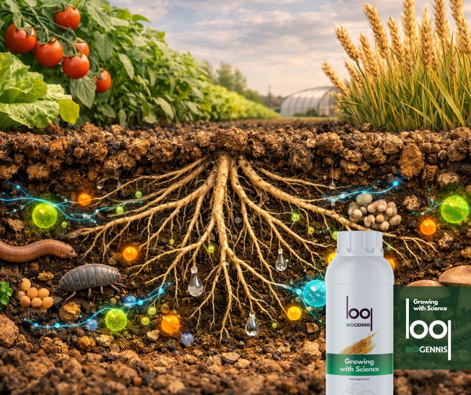 Suelo agrícola con alta actividad biológica que mejora la adaptación del cultivo al futuro agrícola.